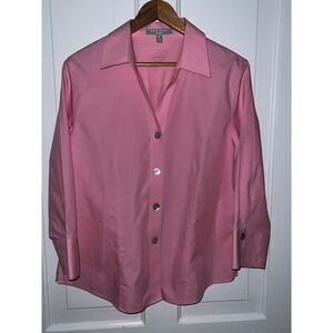 Foxcroft Women Pink Non Iron Fitted Long Sleeve Button Down Shirt Size 14